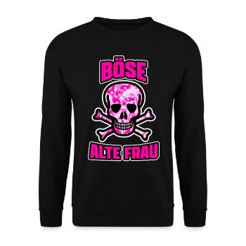 Böse alte Frau Böser Totenkopf Oma Zicke - Unisex Pullover - Schwarz - Vorne - Alina (178cm) & Michal (187cm)