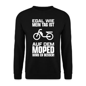 Moped Mofa Roller Mokick Zweirad Biker Spruch - Unisex Pullover - Schwarz - Vorne - Alina (178cm) & Michal (187cm)