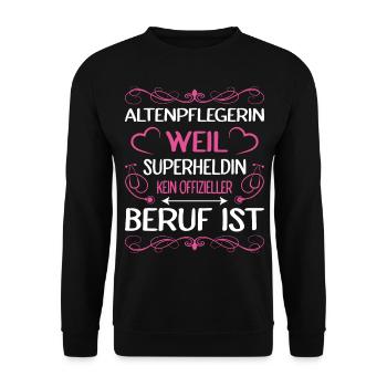 Altenpflegerin Altenpfleger Pfleger Pflegehelfer - Unisex Pullover - Schwarz - Vorne - Alina (178cm) & Michal (187cm)