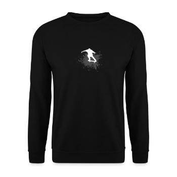 Farbklecks Farbfleck mit Skateboarder Skateboard - Unisex Pullover - Schwarz - Vorne - Alina (178cm) & Michal (187cm)