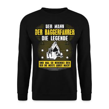 Baggerfahrer Legende Bagger Fahren Baustellen - Unisex Pullover - Schwarz - Vorne - Alina (178cm) & Michal (187cm)