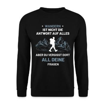 Wandern Wanderer Geschenk Wandershirt - Unisex Pullover - Schwarz - Vorne - Alina (178cm) & Michal (187cm)