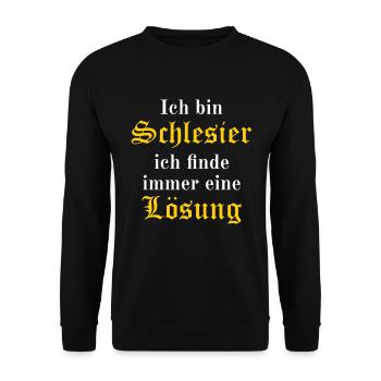Ich bin Schlesier ich finde immer eine Lösung - Unisex Pullover - Schwarz - Vorne - Alina (178cm) & Michal (187cm)