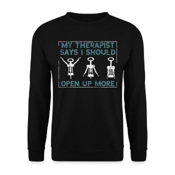 Red Wine My Therapist says I should open - Unisex Sweatshirt - black - Front - Alina (178cm) & Michal (187cm)