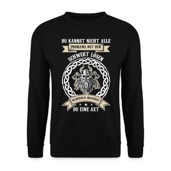 Lustiges Wikinger Odin Krieger Spruch Geschenk - Unisex Pullover - Schwarz - Vorne - Alina (178cm) & Michal (187cm)