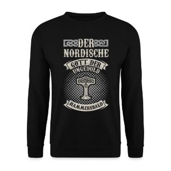 Der nordische Gott der Ungeduld hammersbald - Unisex Pullover - Schwarz - Vorne - Alina (178cm) & Michal (187cm)