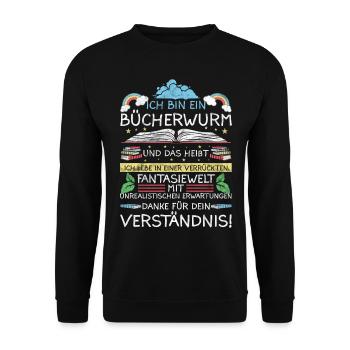 Lesen Leseratte Bücherwurm Geschenkidee - Unisex Pullover - Schwarz - Vorne - Alina (178cm) & Michal (187cm)