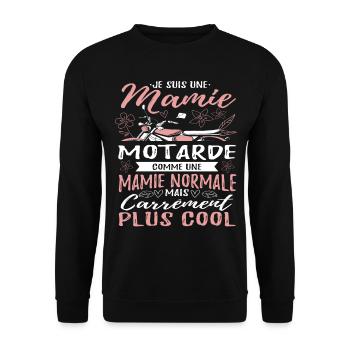 Mamie Motarde Mamou Humour - Sweat-shirt Unisexe - noir - Devant - Alina (178cm) & Michal (187cm)
