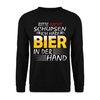 BITTE NICHT SCHUPSEN ICH HABE BIER Biere - Unisex Pullover - Schwarz - Vorne - Alina (178cm) & Michal (187cm)