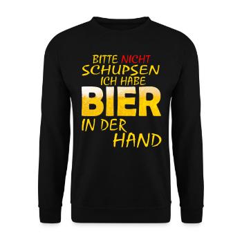 BITTE NICHT SCHUPSEN ICH HABE BIER Biere - Unisex Pullover - Schwarz - Vorne - Alina (178cm) & Michal (187cm)