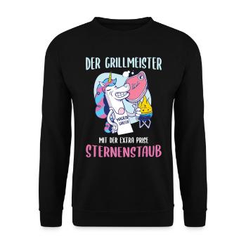 Grillmeister Einhorn Spruch Grillen Geschenkidee - Unisex Pullover - Schwarz - Vorne - Alina (178cm) & Michal (187cm)