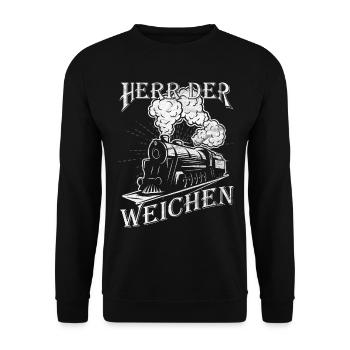 Modelleisenbahn Geschenk Eisenbahner Lokführer Zug - Unisex Pullover - Schwarz - Vorne - Alina (178cm) & Michal (187cm)