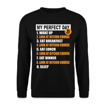 My Perfect Day Bitcoin - crypto-monnaie plan journalier - Sweat-shirt Unisexe - noir - Devant - Alina (178cm) & Michal (187cm)