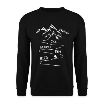 Lustiger Spruch Berg Wandern Trekking Bier - Unisex Pullover - Schwarz - Vorne - Alina (178cm) & Michal (187cm)