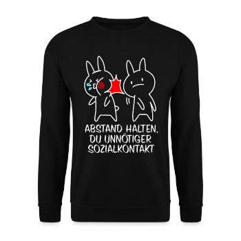 Abstand halten Du Unnötiger Sozialkontakt - Hasen - Unisex Pullover - Schwarz - Vorne - Alina (178cm) & Michal (187cm)