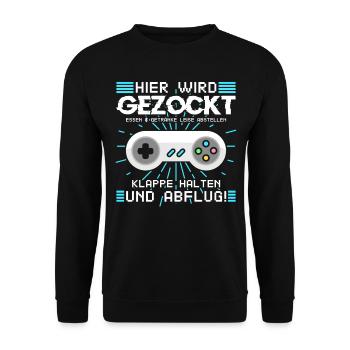 Lustiger Gamer Spruch für Zocker - Unisex Pullover - Schwarz - Vorne - Alina (178cm) & Michal (187cm)