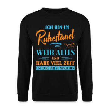 Ruhestand Rentner Geschenk Rente Lustig Pension - Unisex Pullover - Schwarz - Vorne - Alina (178cm) & Michal (187cm)