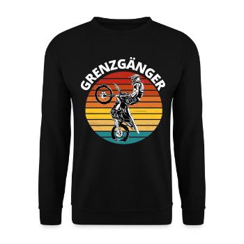 Motocross Design Enduro / Retro Motocross/ Vintage - Unisex Pullover - Schwarz - Vorne - Alina (178cm) & Michal (187cm)