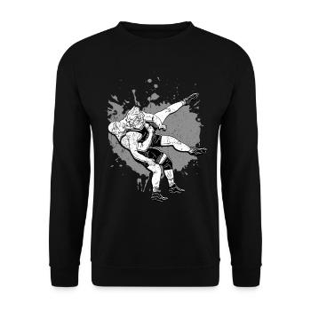 Lutte tshirt grappling bagues cadeau pinfall - Sweat-shirt Unisexe - noir - Devant - Alina (178cm) & Michal (187cm)