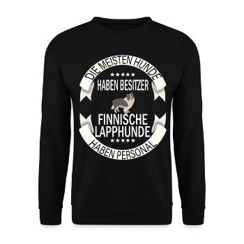 Finnischer Lapphund Lapinkoira Hunde - Unisex Pullover - Schwarz - Vorne - Alina (178cm) & Michal (187cm)