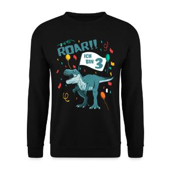 3rd Birthday Children's Birthday Dinosaur - Unisex Sweatshirt - black - Front - Alina (178cm) & Michal (187cm)