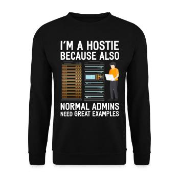 hostie admin Großrechner lustig Spruch Geschenk - Unisex Pullover - Schwarz - Vorne - Alina (178cm) & Michal (187cm)