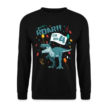 4. Geburtstag Kindergeburtstag Dinosaurier - Unisex Pullover - Schwarz - Vorne - Alina (178cm) & Michal (187cm)
