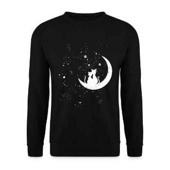 Katze Cats Love the moon Geschenk Shirt - Unisex Pullover - Schwarz - Vorne - Alina (178cm) & Michal (187cm)