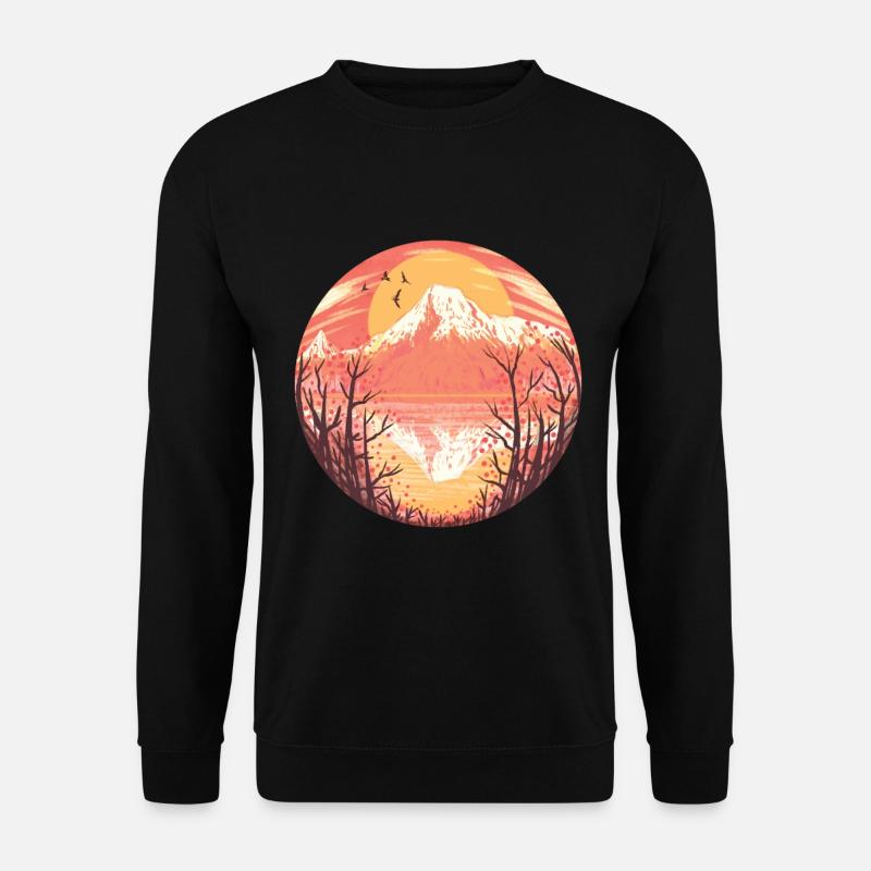 Volcan soleil levant soleil lac panorama - Sweat-shirt Unisexe - noir