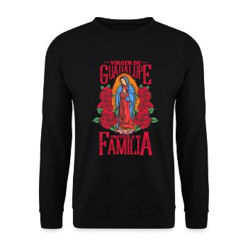 Mary of Guadalupe and text in Spanish: Proteje a - Unisex Pullover - Schwarz - Vorne - Alina (178cm) & Michal (187cm)