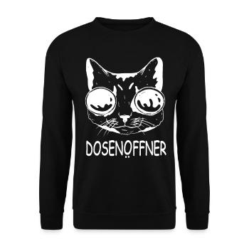 Dosenöffner Katze Lustige Katze - Unisex Pullover - Schwarz - Vorne - Alina (178cm) & Michal (187cm)