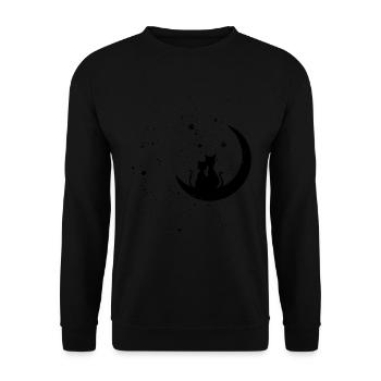 Katze Cats Love the moon Geschenk Shirt - Unisex Pullover - Schwarz - Vorne - Alina (178cm) & Michal (187cm)