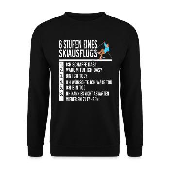 6 Stufen von Ski Fahren Skifahrer Skier Skiurlaub - Unisex Pullover - Schwarz - Vorne - Alina (178cm) & Michal (187cm)