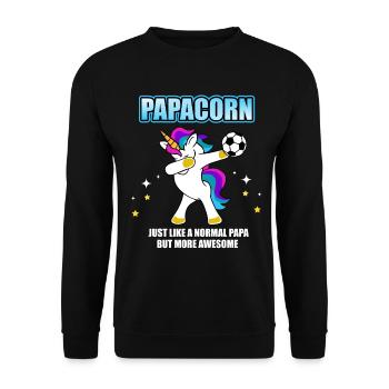 Papacorn - Papa Einhorn Fußball Dabbing Unicorn - Unisex Pullover - Schwarz - Vorne - Alina (178cm) & Michal (187cm)