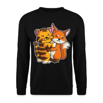 tabby cat and fox cute Hug Cuddle Animals - Unisex Sweatshirt - black - Front - Alina (178cm) & Michal (187cm)
