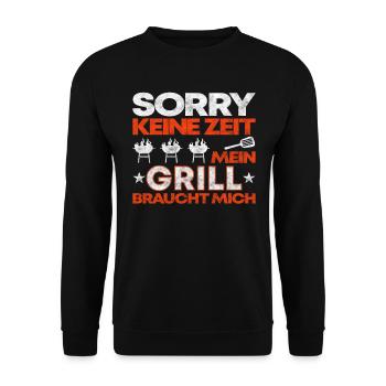 Grill Grillparty Grillsprüche Grillen Geschenk - Unisex Pullover - Schwarz - Vorne - Alina (178cm) & Michal (187cm)