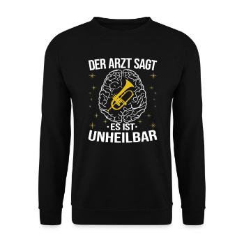 Flügelhornist Blasmusik Horn Sprüche Geschenkidee - Unisex Pullover - Schwarz - Vorne - Alina (178cm) & Michal (187cm)