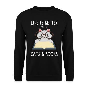Life is better with Cats & Books Cat Book Books - Unisex Sweatshirt - black - Front - Alina (178cm) & Michal (187cm)