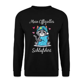 Katze Schlafshirt Geschenk Geburtstag - Unisex Pullover - Schwarz - Vorne - Alina (178cm) & Michal (187cm)