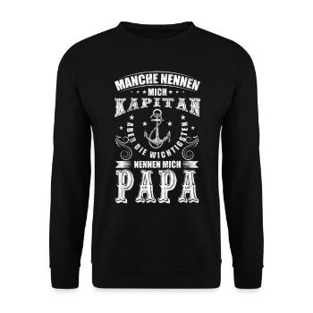 Kapitän Papa Vater Boot Segeln Anker Geschenkidee - Unisex Pullover - Schwarz - Vorne - Alina (178cm) & Michal (187cm)