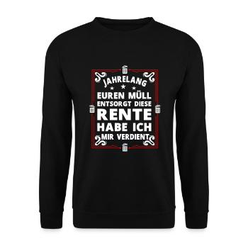 Müllmann in Rente , lustige Müllmänner Sprüche - Unisex Pullover - Schwarz - Vorne - Alina (178cm) & Michal (187cm)