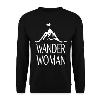 Wander Woman Outdoor Trekking Wandern Berg Herz - Unisex Pullover - Schwarz - Vorne - Alina (178cm) & Michal (187cm)