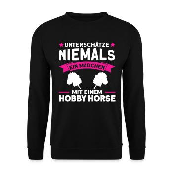 Reiterin Pferde Hobbyhorse - Unisex Pullover - Schwarz - Vorne - Alina (178cm) & Michal (187cm)