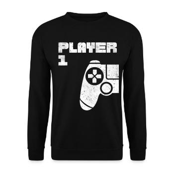 Player 1 Player 2 Gamer Partnerlook - Unisex Pullover - Schwarz - Vorne - Alina (178cm) & Michal (187cm)