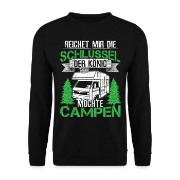 Camping Wohnwagen Camper Wohnmobil Geschenk - Unisex Pullover - Schwarz - Vorne - Alina (178cm) & Michal (187cm)
