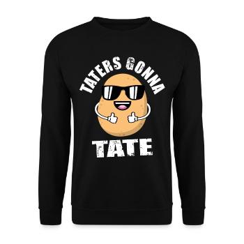 Taters Gonna Tate - Lustige Kartoffel mit Brille - Unisex Pullover - Schwarz - Vorne - Alina (178cm) & Michal (187cm)
