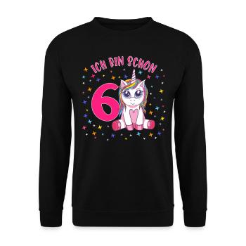 ich bin schon 6 Einhorn Geburtstag Kind Mädchen - Unisex Pullover - Schwarz - Vorne - Alina (178cm) & Michal (187cm)