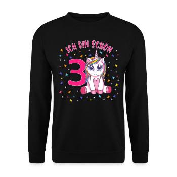 ich bin schon 3 Einhorn Geburtstag Kind Mädchen - Unisex Pullover - Schwarz - Vorne - Alina (178cm) & Michal (187cm)