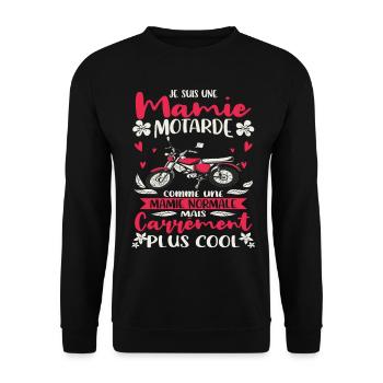 Mamie Motarde Humour Mamou Grand-Mère Motocyclette - Sweat-shirt Unisexe - noir - Devant - Alina (178cm) & Michal (187cm)
