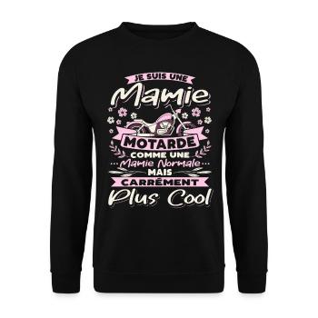 Mamie Motarde Humour Mamou Grand-Mère Motocyclette - Sweat-shirt Unisexe - noir - Devant - Alina (178cm) & Michal (187cm)